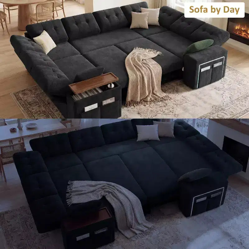 Dyonery 112 Modulares Schlafsofa mit Ausziehfunktion, U-förmiges Schnittsofa mit Stauraum, extra breite und tiefe Sitzflächen für das Wohnzimmer