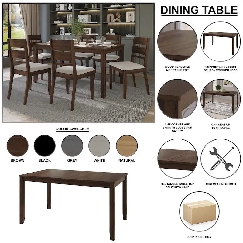 CraftPorch Classic 7-teiliges Esszimmerset aus Holz