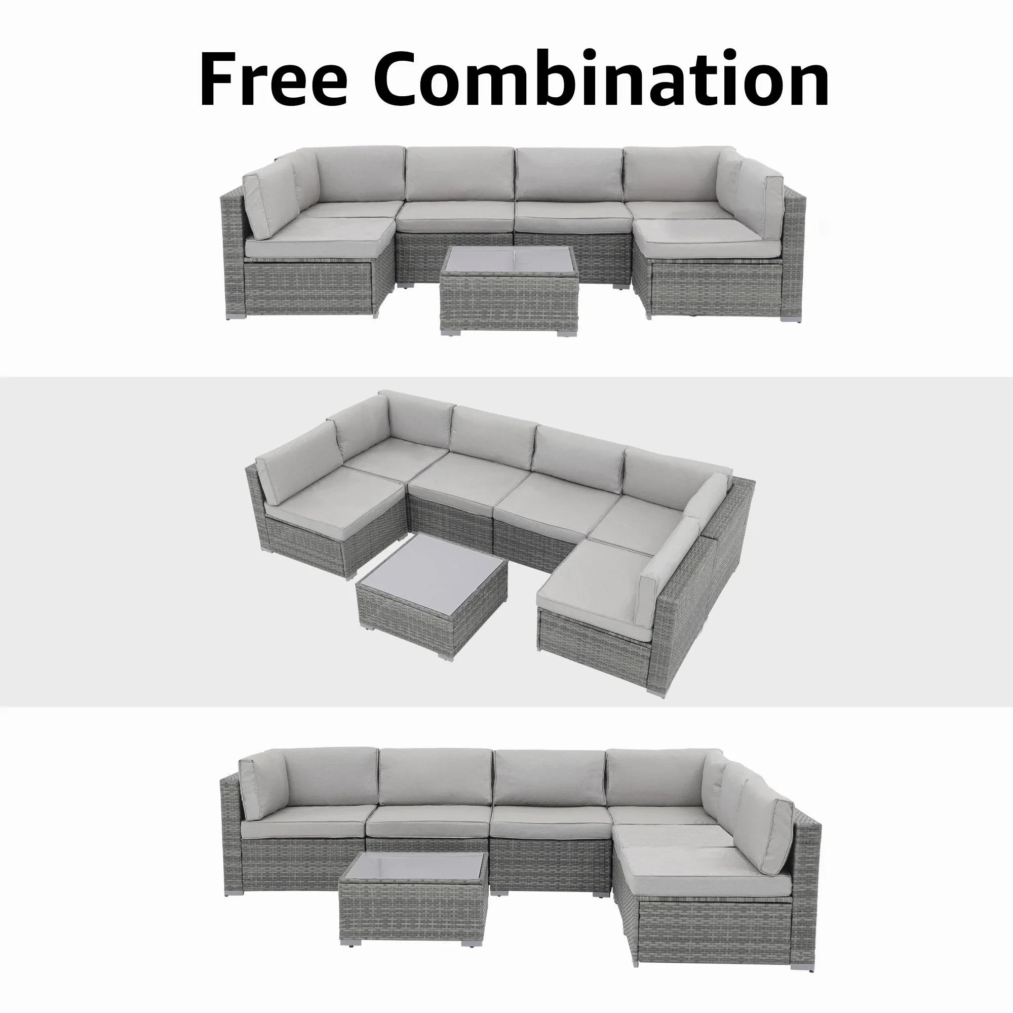 7-teiliges Outdoor-Sofa-Set aus Korbweide/Stahl mit Polstern