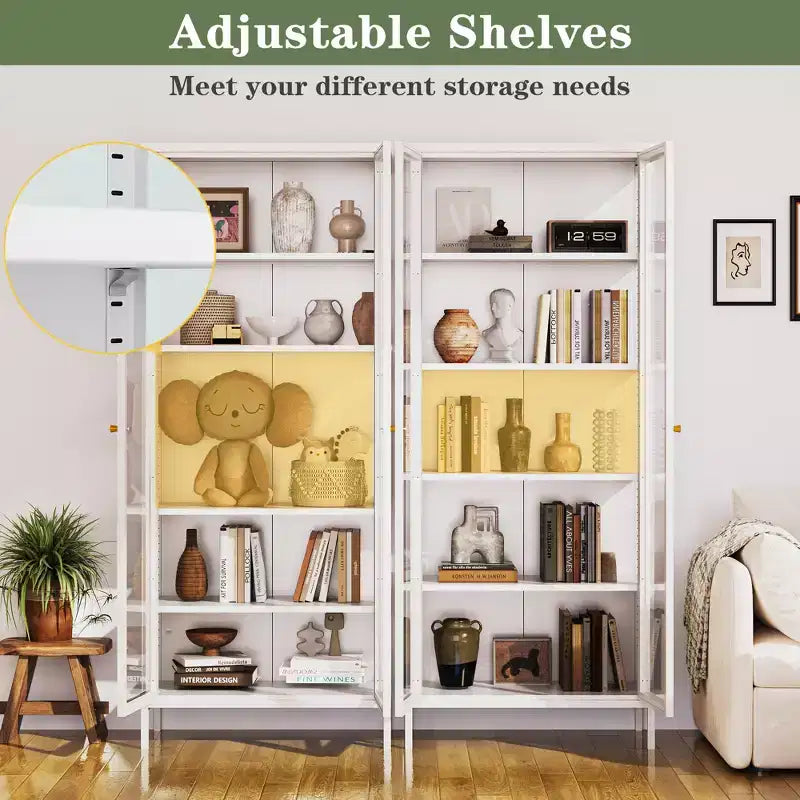 Bekrvio 67H Vitrine mit 3-seitigem Glas und LED-Beleuchtung, 5-Lagen-Aufbewahrung mit Doppeltüren und Metallrahmen für Sammlerstücke, ideal für kleine Räume
