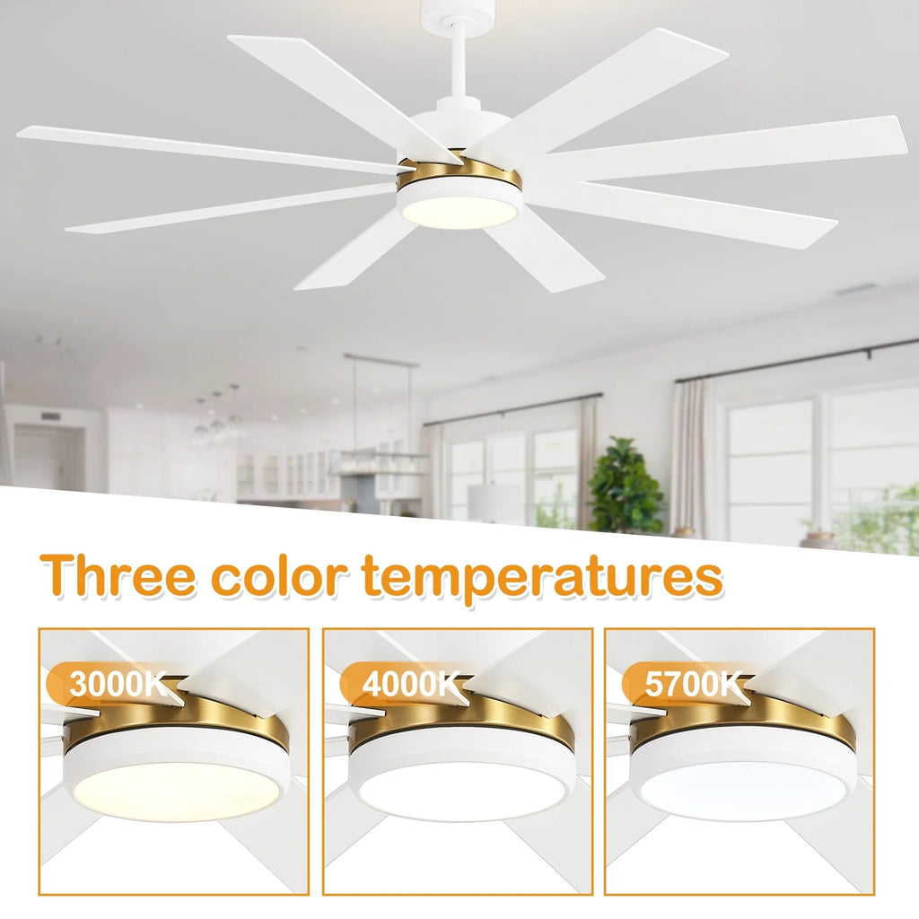 65-Zoll-LED-Deckenventilator mit 8 Flügeln, Licht und Fernbedienung, Schwarz