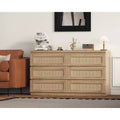 Rattan-Kommode für Schlafzimmer mit 6 Schubladen, 47" moderne Farmhouse breite Kommode, Holz-Aufbewahrungsschrank-Organizer für Kleiderschrank, Wohnzimmer, Flur