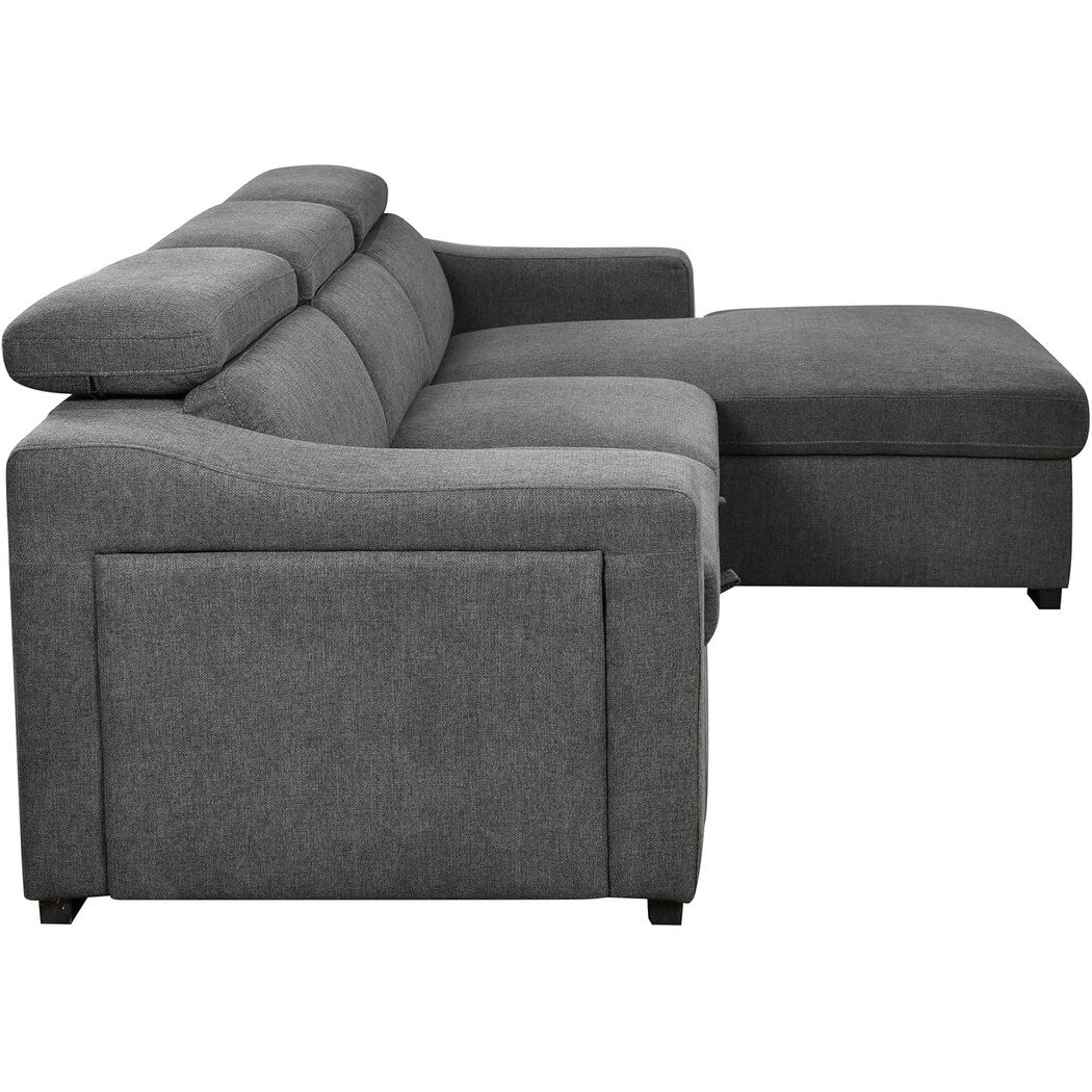 Roomfitters 103 Cabrio-Ecksofa mit Stauraum-Recamiere, verstellbaren Kopfstützen, L-förmigem Schlafsofa, Dunkelgrau