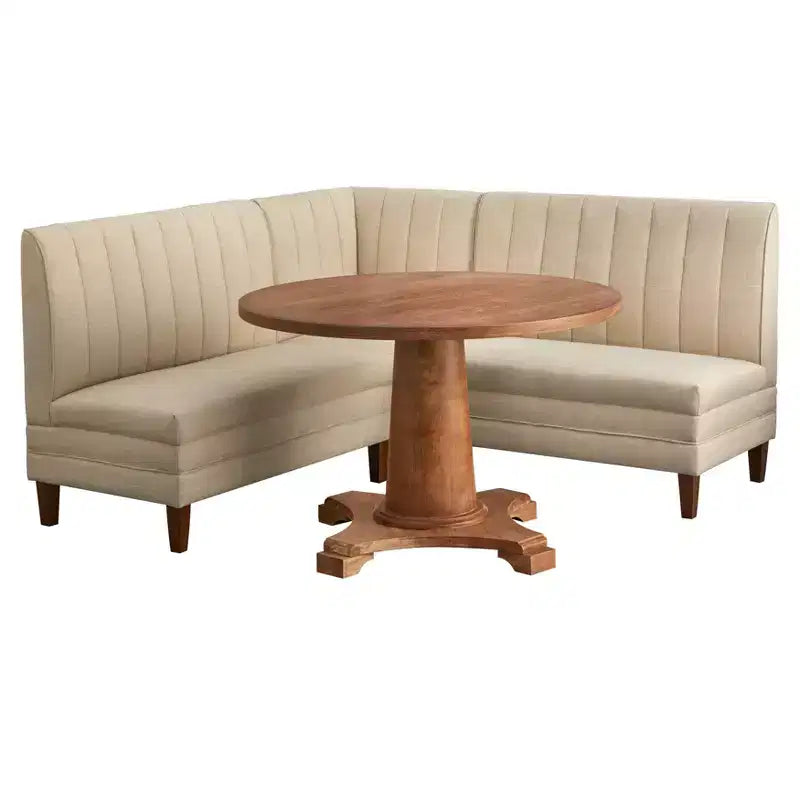 Lifestorey 4-teiliges Essgruppe Kerrington Channel Back Banquette Nussbaum/Creme: Leinenoptik-Stoff, Säulentisch
