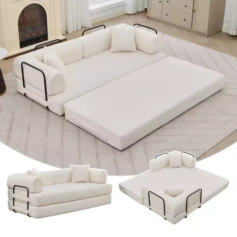 4-in-1 Schlafsofa, 79" rahmenloses Cord-Klappbodenbett mit Kissen, keine Montage erforderlich, Zweisitzer für kleine Wohnungen