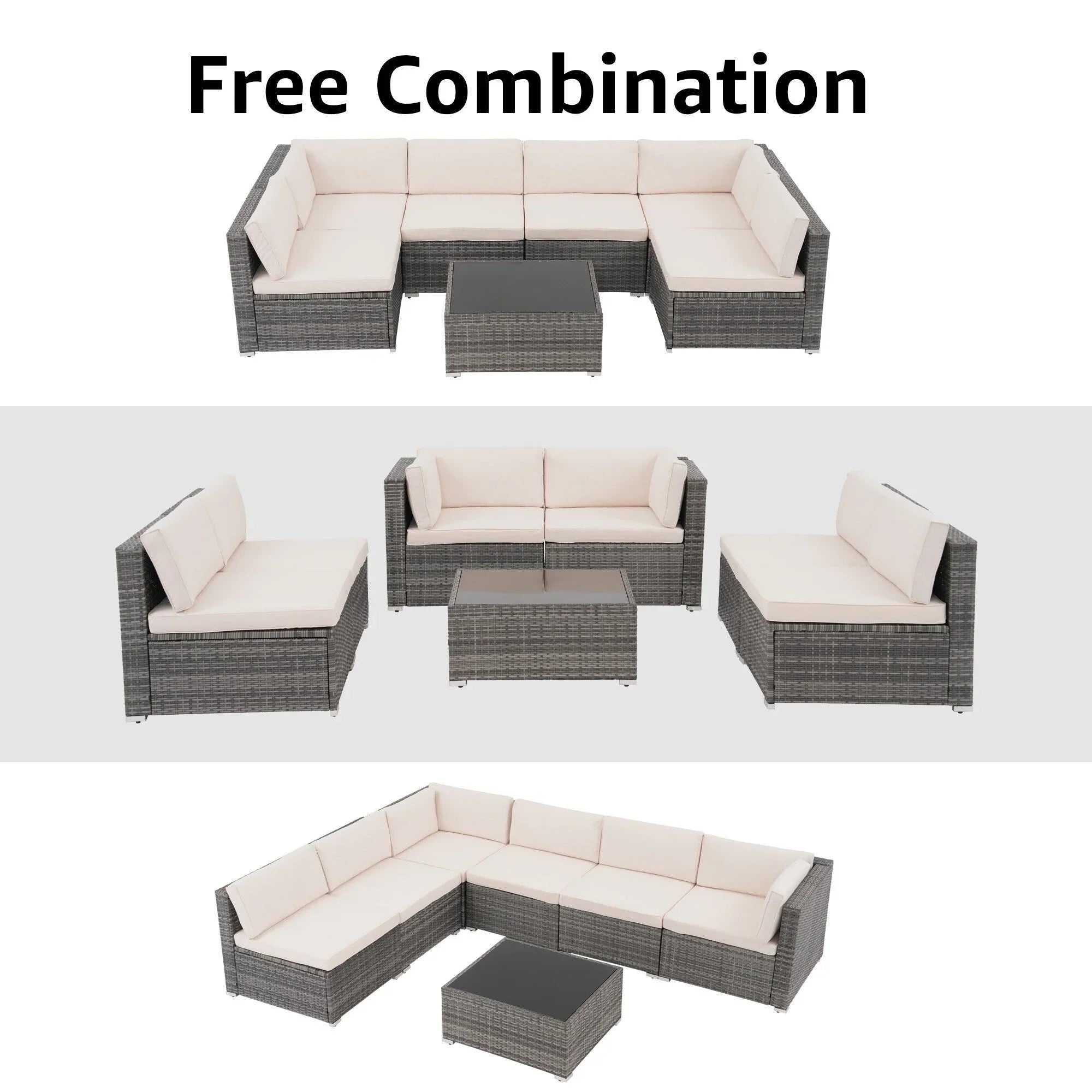 7-teiliges Outdoor-Sofa-Set aus Korbweide/Stahl mit Polstern