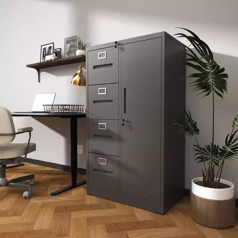Metall-Aktenschrank Vertikal mit Schloss, Stahl-Aktenschrank mit 4 Schubladen