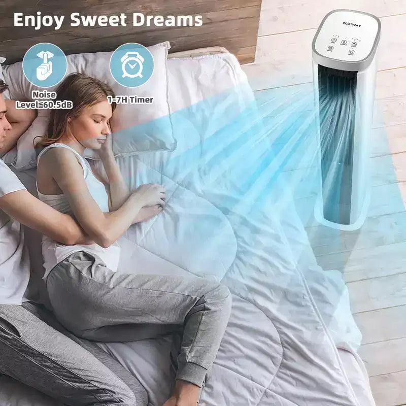 Costway 3-in-1 Tragbarer Verdunstungs-Luftkühler 40'' Turmventilator ohne Rotorblätter mit Zeitschaltuhr