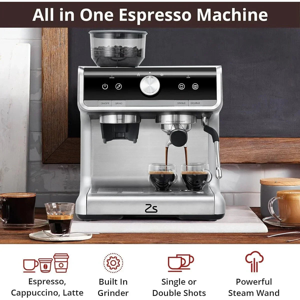 Espressomaschine, mit Mahlwerk, 2,8 L Wassertank
