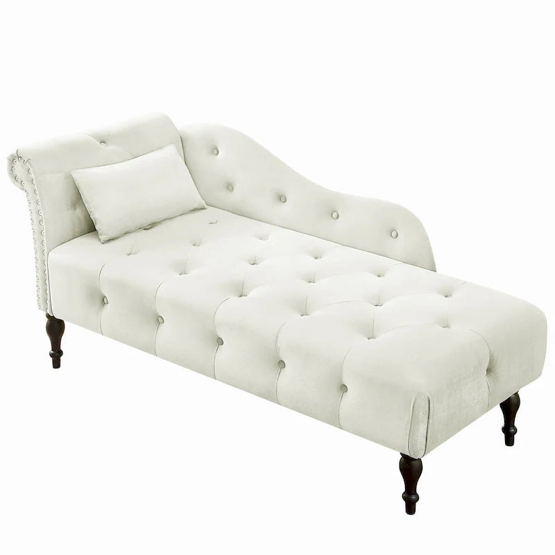 Moderne 60.6 Samt gepolsterte Knöpfe getuftete Chaiselongue mit Massivholzbeinen und Ziernägeln