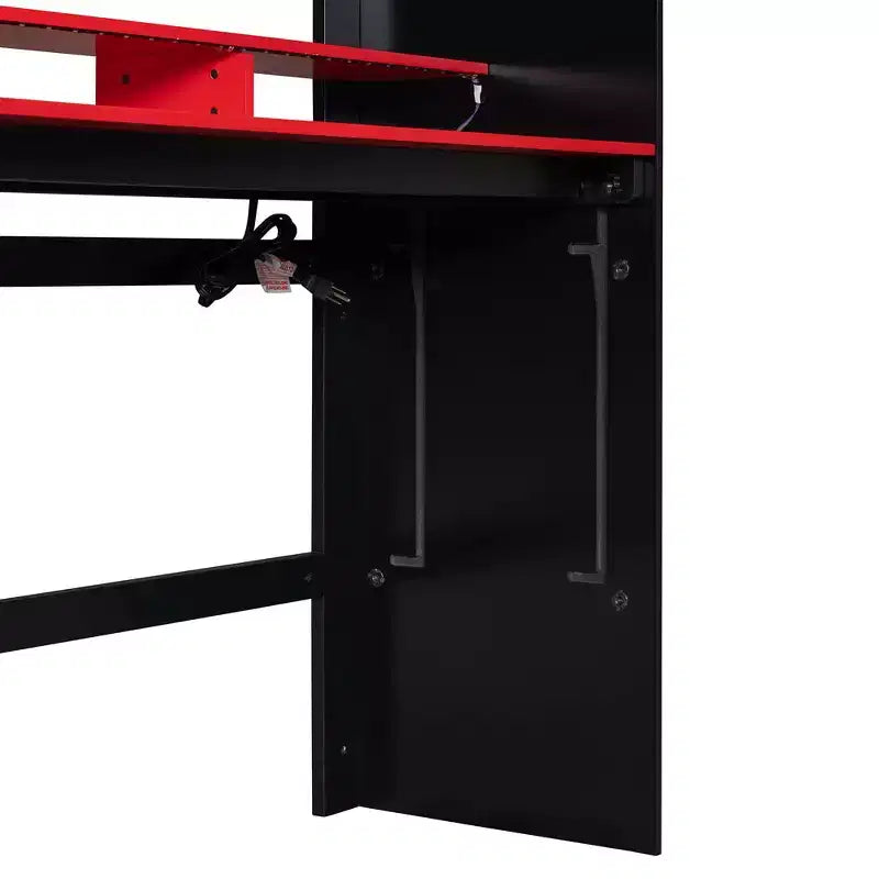 Luxystar Hochbett in voller Größe mit beleuchtetem, verstellbarem Schreibtisch, offenem Kleiderschrank und Bücherregal