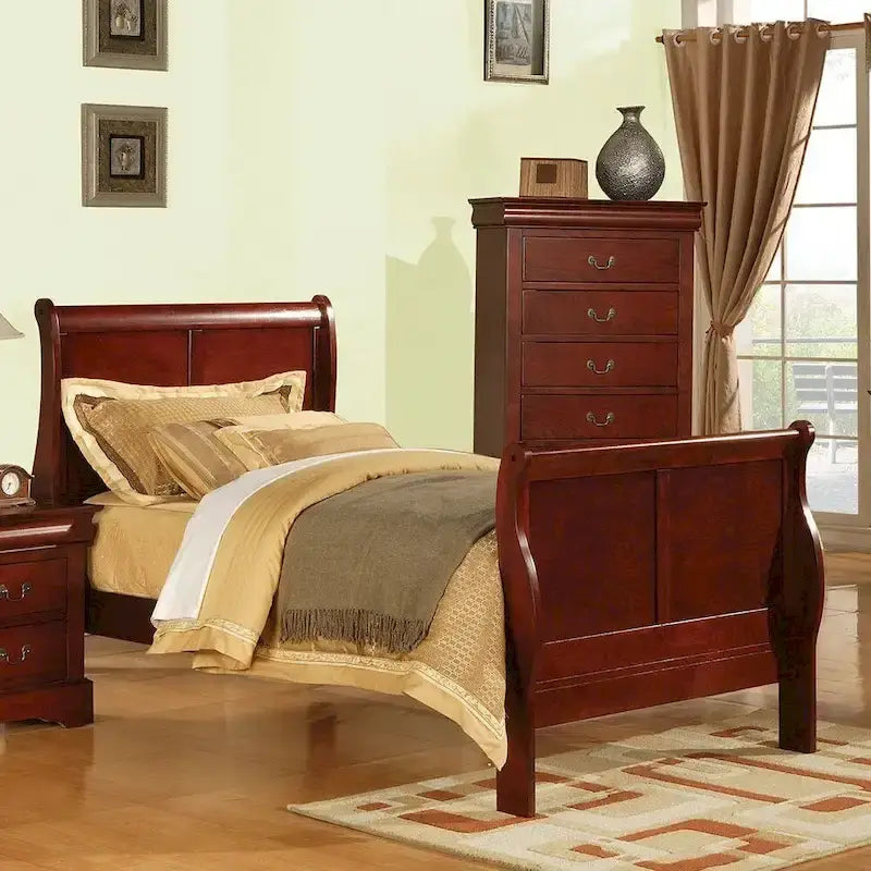 Zwillings-Schlittenbett im Übergangsstil – Kollektion Louis Philippe III, erfordert einen Boxspring, Kirsche