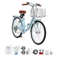 VEVOR Cruiser Bike, 7-Gang, 26-Zoll Hellblaues Beach Cruiser Fahrrad mit großem Korb und Gepäckträger, sicheres & robustes Cruiser Bike, Hellblau