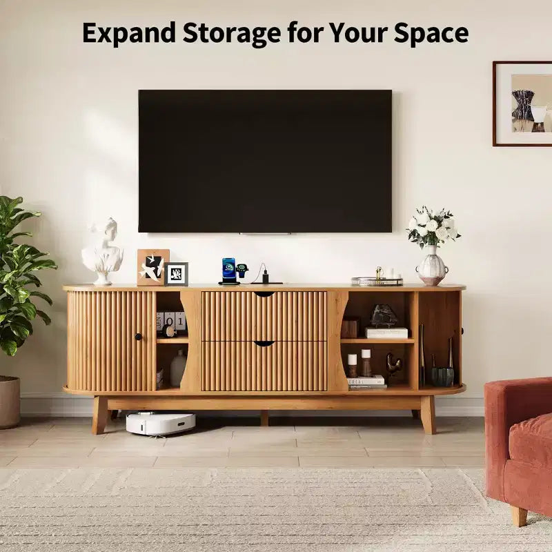 Schwarz/Braun Mid-Century TV-Schrank mit 2 Schubladen, für 1 Zimmer
