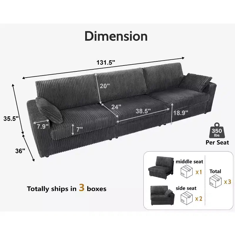 Dyonery Modulares Cord-Ecksofa mit waschbaren Bezügen