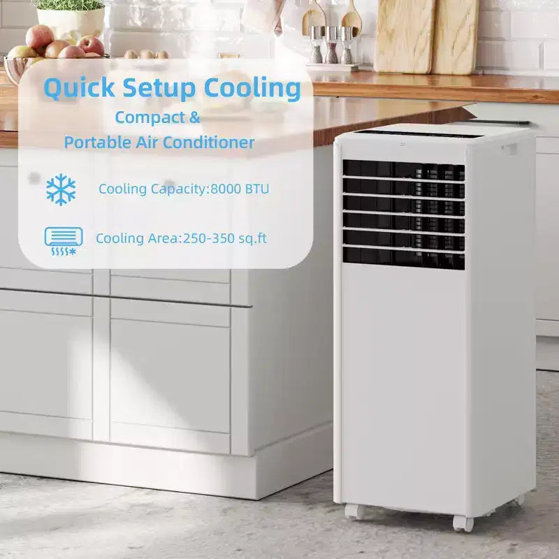 8.000 BTU mobile Klimaanlage – 3-in-1 Kühlung, Entfeuchter & Ventilator für 32 m² mit Schlafmodus & 1 Jahr Garantie