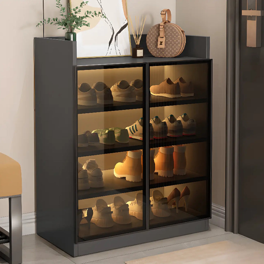 Schuhschrank mit LED-Beleuchtung, verstellbaren Einlegeböden und transparenten Türen