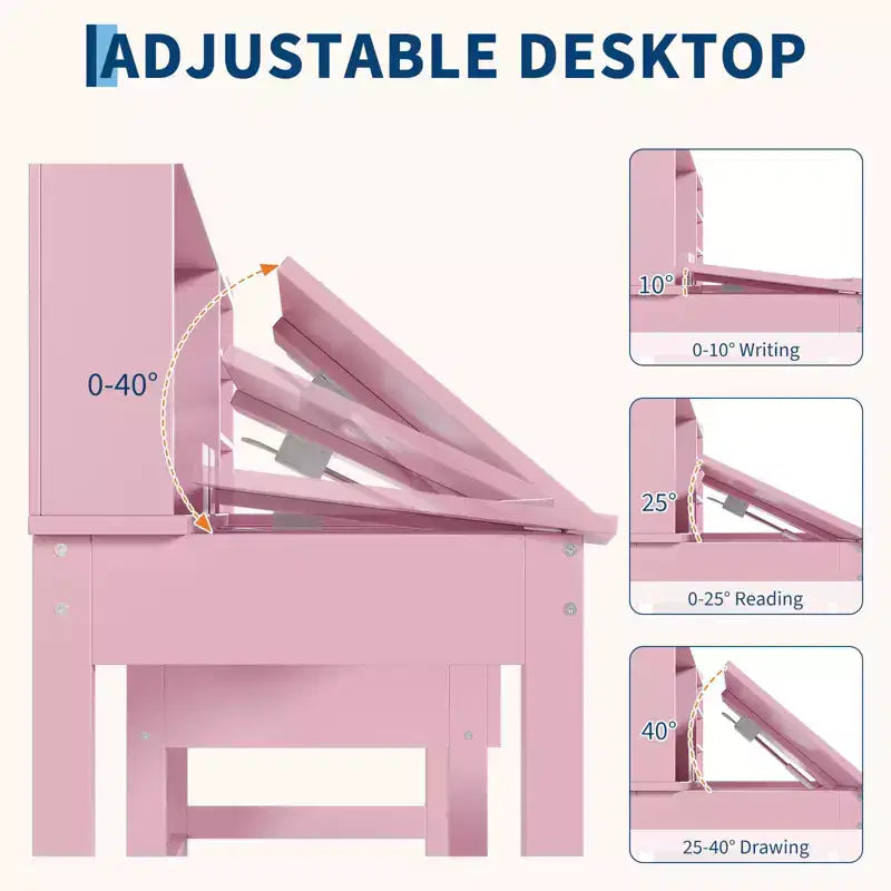 Kinder Schreibtisch und Stuhl Set, Holz Lerntisch mit verstellbarer Neigungsplatte, Schubladen & Korktafel - Schul-Lernschreibtisch Set für Kinder