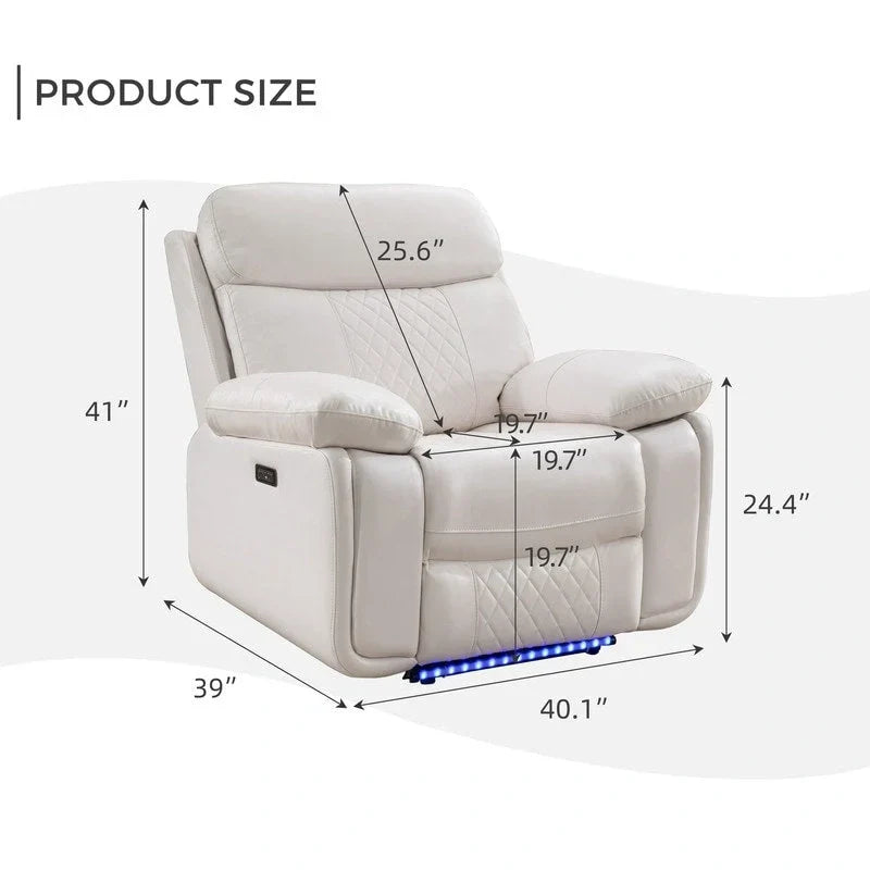 Elektrisches Liegesofa mit kabelloser Ladestation, Leselampe, LED-Beleuchtung für Wohnzimmer, Kunstleder, AC-/USB-Anschluss, Getränkehalter, Schwarz