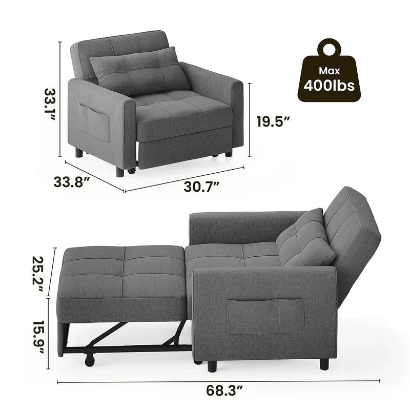 3-in-1 verstellbares Schlafsofa, ausziehbares Sesselsofa, umwandelbares Klappbett für das Wohnzimmer
