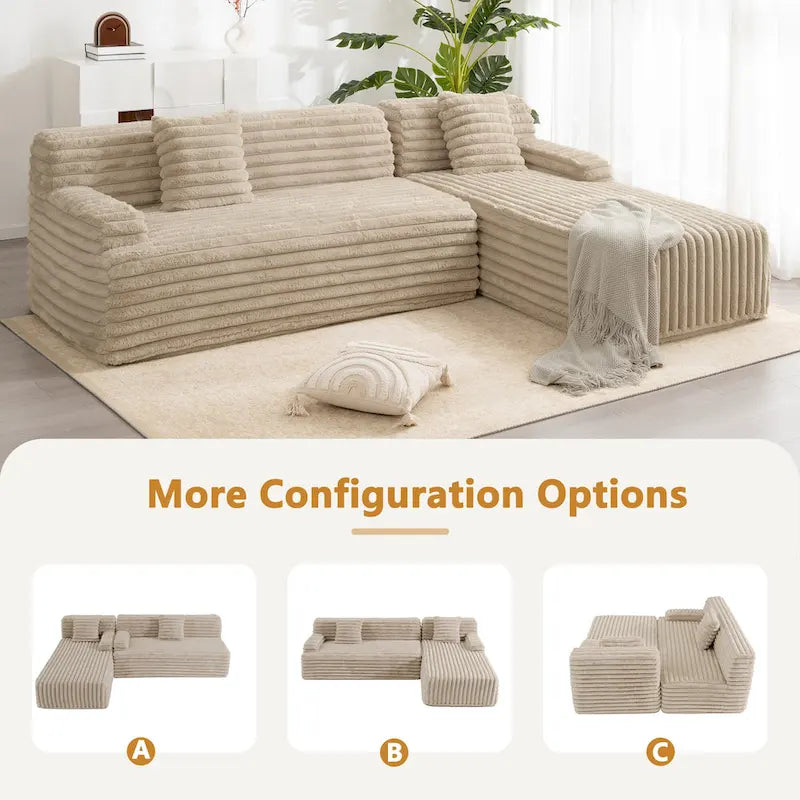Cloud-Ecksofa, modernes Polstersofa mit 2 Wurfkissen, frei kombinierbares Sofa, modulares L-förmiges Ecksofa