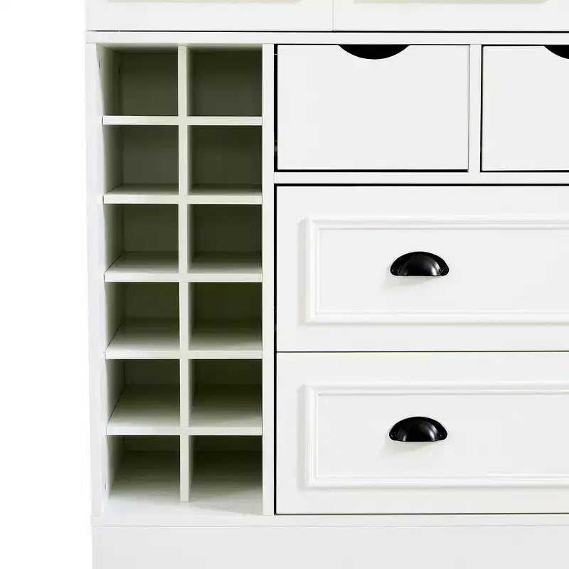 Whisen 180 cm hohe freistehende Küchenpantry, großer Esszimmer-Vorrratsschrank, Anrichte mit 4 faltbaren Türen, Einlegeböden, Weinregalen