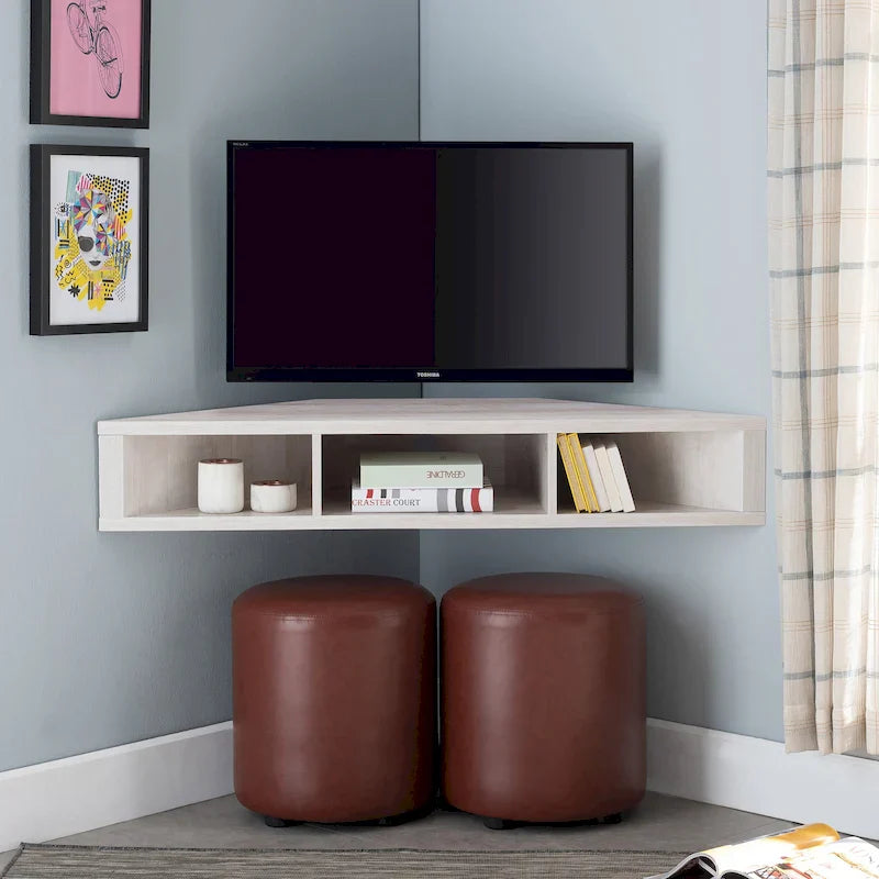 47 Eck-TV-Schrank, schwebend, 3 Ablagen, Transitional Style, platzsparende Wandmontage