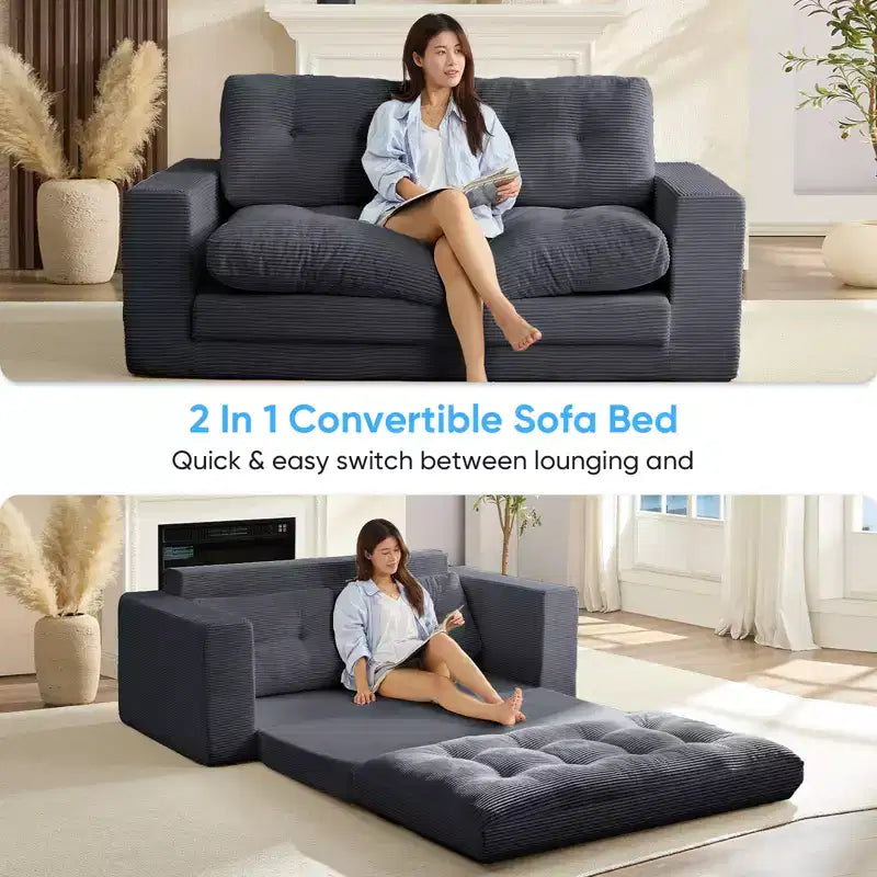 Mjkone 71" 2-in-1 Schlafsofa, umwandelbar, gerippter Stoff, klappbares Zweisitzer-Schlafsofa mit geknöpften Polstern, platzsparend