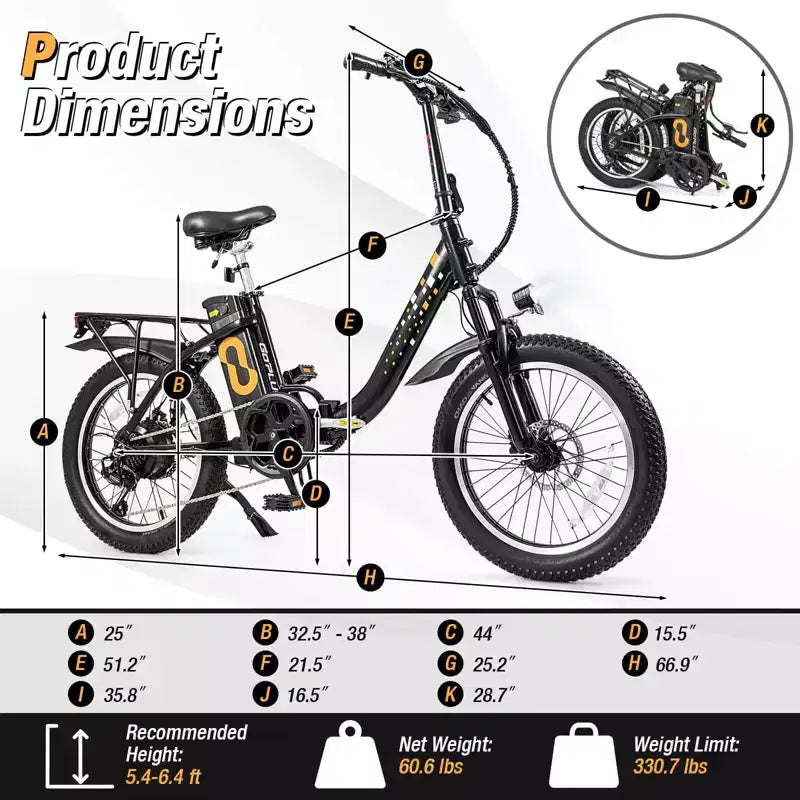 Costway Klappbares Elektro-Mountainbike für Erwachsene mit 20-Zoll-Fat-Reifen, 750W bürstenlosem Motor, 54V 13Ah, UL2849