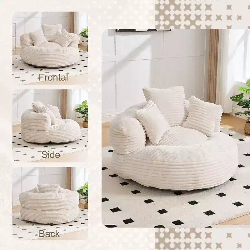 Sitzsacksofa für Erwachsene und Kinder, übergroßer Cord-Sitzsackstuhl mit 3 Kissen und Armlehne für Wohnzimmer und Schlafzimmer