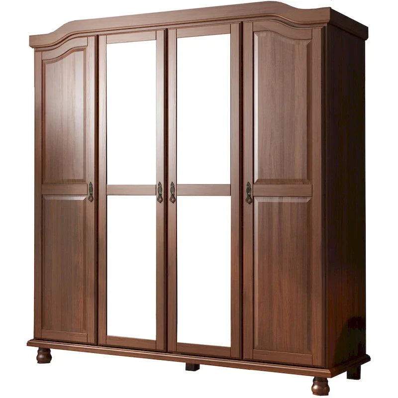 Palace Imports Kyle Kleiderschrank mit 4 Türen aus 100 % Massivholz und Massivholz- oder Spiegeltüren