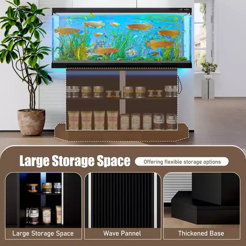 GDFStudio Logan Moderner Aquarienunterschrank aus Holz mit Steckdosenleiste und Aufbewahrungsschrank