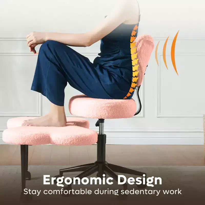 Pinmoco Ergonomischer Kreuz-Bürostuhl, höhenverstellbarer Meditationsstuhl, 360° drehbar, Lendenwirbelstütze, Arbeits- und Bürostuhl, ADHS-Stuhl