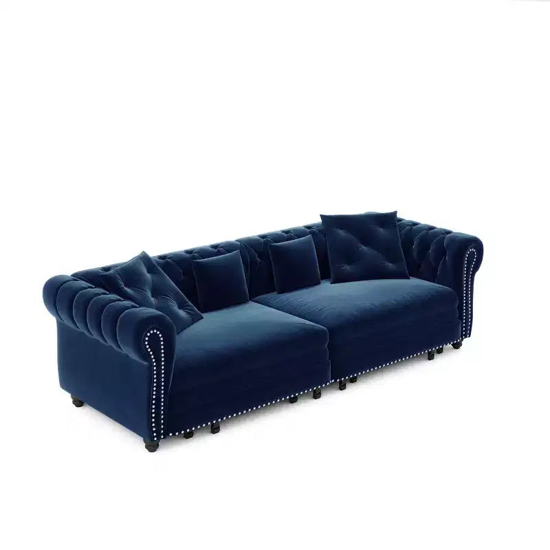 Whisen Velvet 3-in-1 Schlafsofa und wandelbares Schlafsofa im Kingsize-Format mit ausziehbarem Ottomane, getuftetem Design