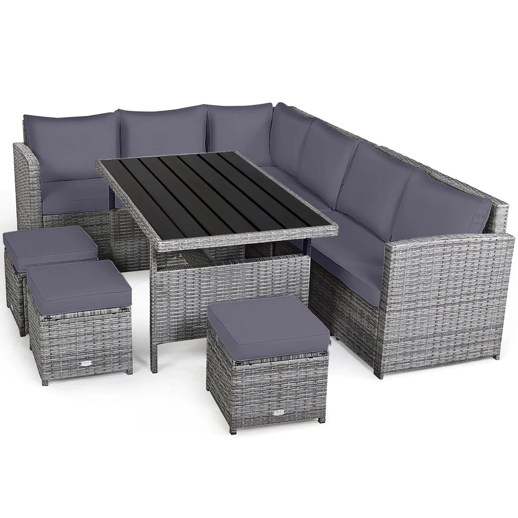 Costway 7-teiliges Terrassen-Essgruppe Rattan-Sofa Couch Ottomane – Details ansehen