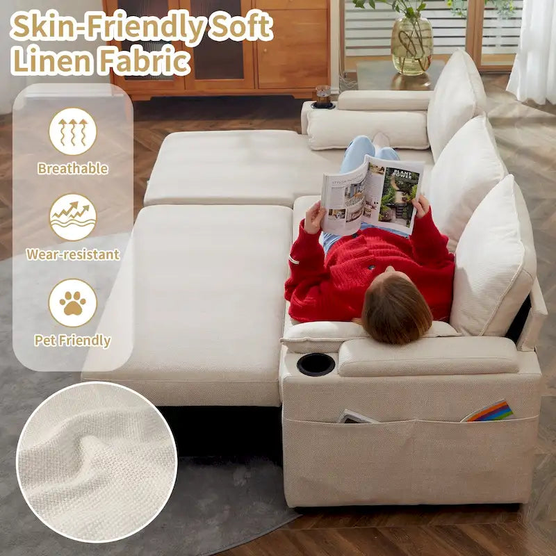 80 L-förmiges Schlafsofa, Sofabett mit Ausziehbett, umwandelbares Schlafsofa