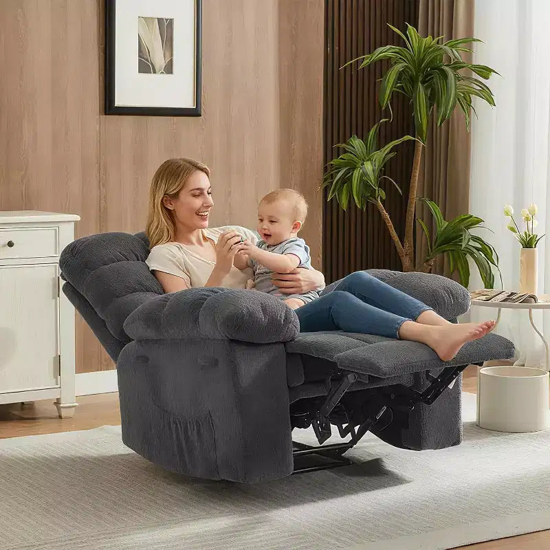 Manueller Relaxsessel, ergonomischer, atmungsaktiver Stoff-Relaxliege mit Seitentaschen, Einzelsessel, geeignet für Wohnzimmer Schlafzimmer