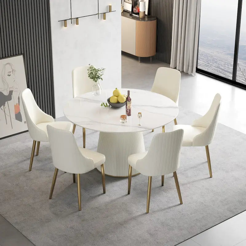 Runder Esstisch für 6 Personen (Ø 135 cm) mit gesinterter Steinplatte und Lazy Susan