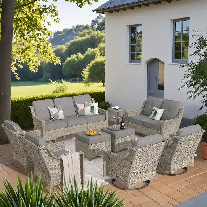 XIZZI 9-teiliges Gartenmöbel-Set mit drehbaren Stühlen für den Außenbereich