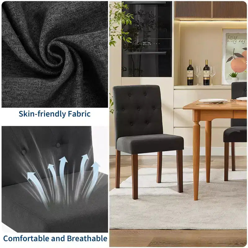Parsons Esszimmerstühle mit Knopfheftung, 6er/4er-Set – Polsterstühle aus Stoff mit Holzbeinen & gepolsterten Sitzen – Wohnzimmer- und Küchenmöbel