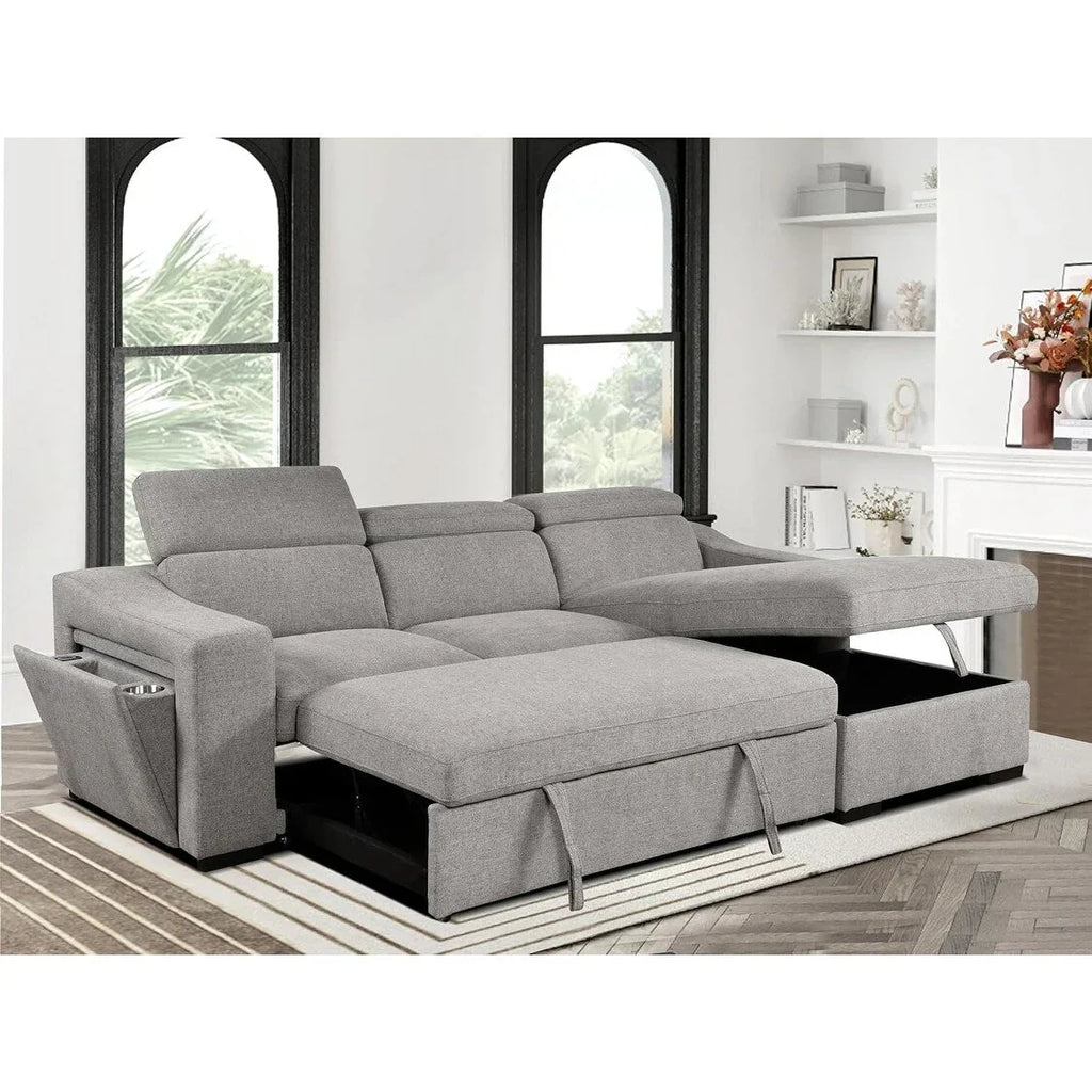 Roomfitters 103 Verwandlungs-Ecksofa mit Stauraum-Recamiere, verstellbaren Kopfstützen, L-förmiges Schlafsofa
