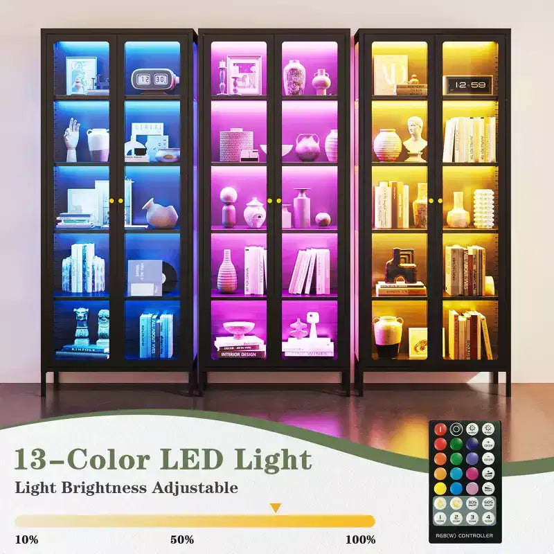 Bekrvio 67H Vitrine mit 3-seitigem Glas und LED-Beleuchtung, 5-Lagen-Aufbewahrung mit Doppeltüren und Metallrahmen für Sammlerstücke, ideal für kleine Räume