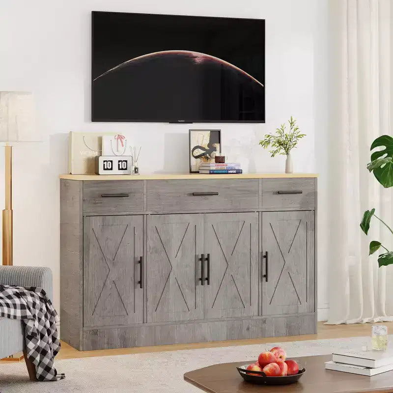 Celebalcony Buffet-Schrank mit Stauraum, 53,4 großer Küchenschrank mit 3 Schubladen und 4 Türen, verstellbarer Einlegeboden für Küche, Wohnzimmer