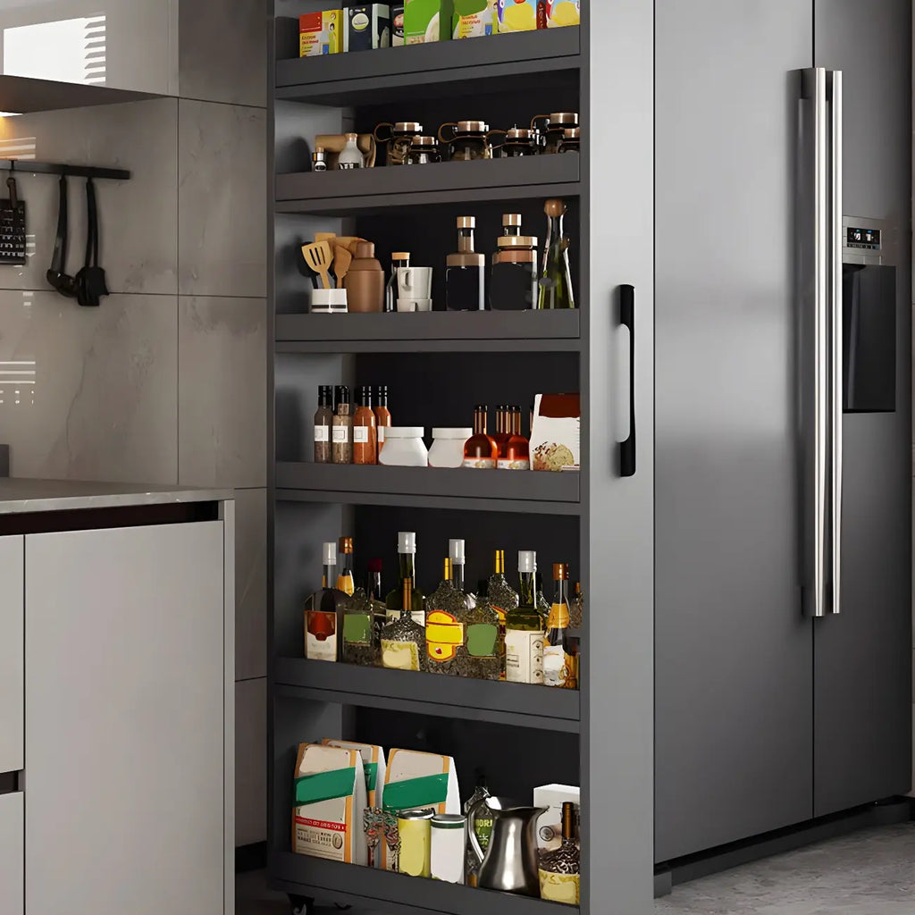 Modernes Holz-Buffet mit offenen Regalen und Rollen