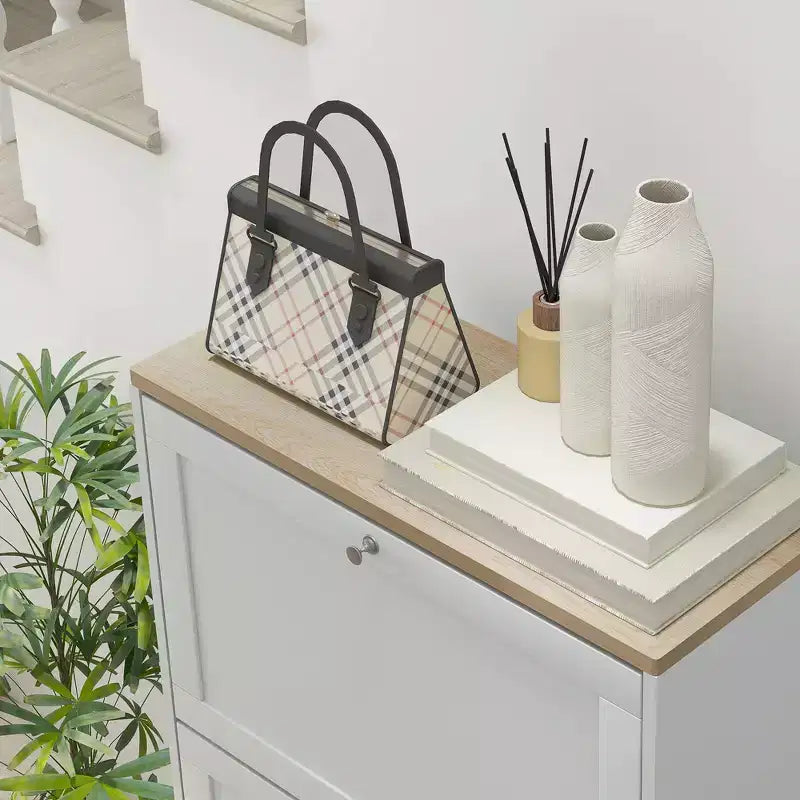 HOMCOM Schmaler Schuhschrank für den Eingangsbereich mit 3 Klappschubladen und verstellbaren Einlegeböden, Schuhregal-Organizer für 12-18 Paar Schuhe