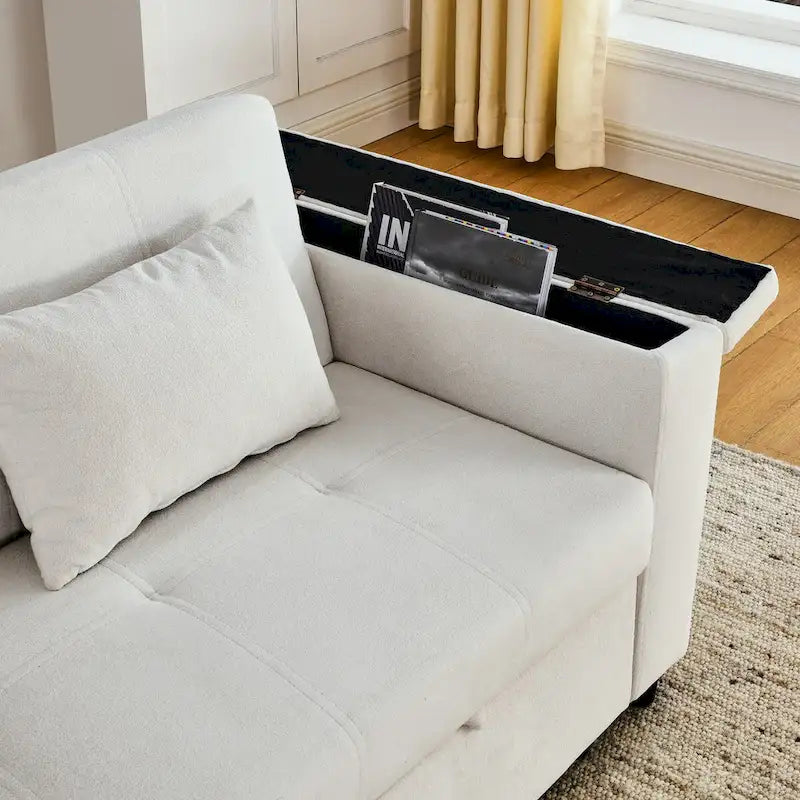 54 Schlafsofa zum Ausziehen, 2-Sitzer-Schlafsofa mit Stauraum, Lendenkissen, USB-Steckdose