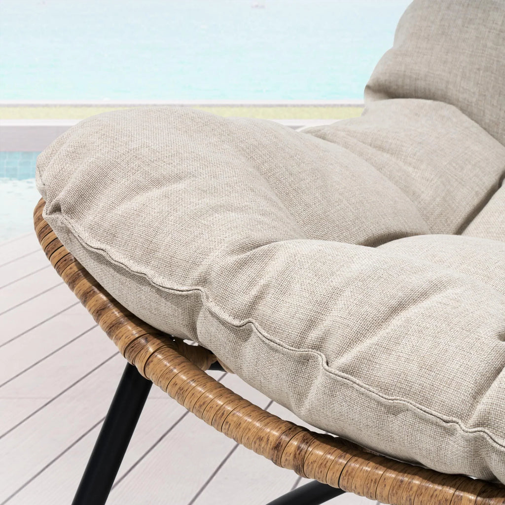 Doppelsessel Papasan mit Kissen, wetterfestes PE-Rattan und Metallrahmen für Innen- und Außenbereich