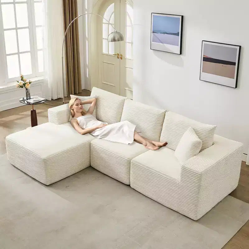 108 Modernes Sofa, 3-Sitzer Polster Ecksofa mit Kissen, Tiefes Sofa, Keine Montage Erforderlich