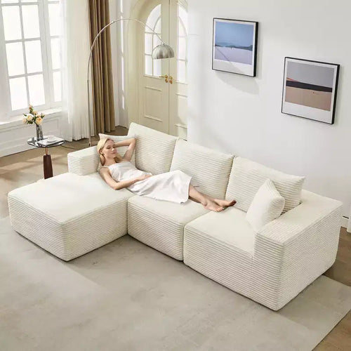 108 Modernes Sofa, 3-Sitzer Polster Ecksofa mit Kissen, Tiefes Sofa, Keine Montage Erforderlich