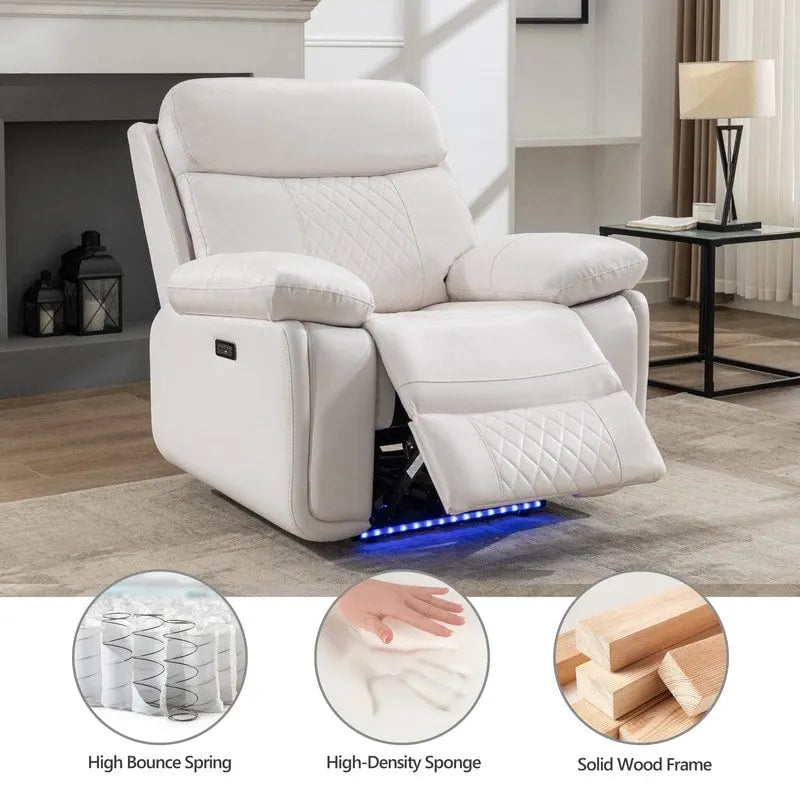 Elektrisches Liegesofa mit kabelloser Ladestation, Leselampe, LED-Beleuchtung für Wohnzimmer, Kunstleder, AC-/USB-Anschluss, Getränkehalter, Schwarz